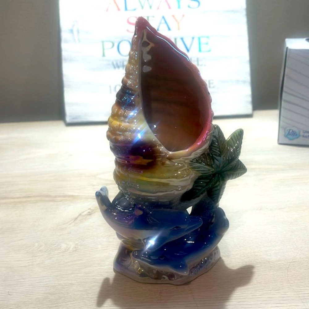 Vintage shimmering ceramic pottery dolphin
